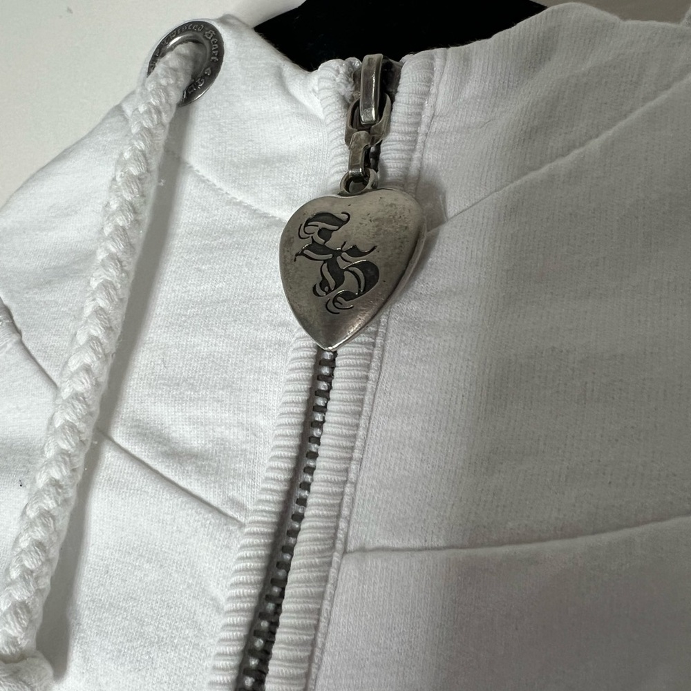 Nautical Twisted Heart Hoodie White Anchor Jeweled Gold Embellished Zip Hoodie - Picture 6 of 9